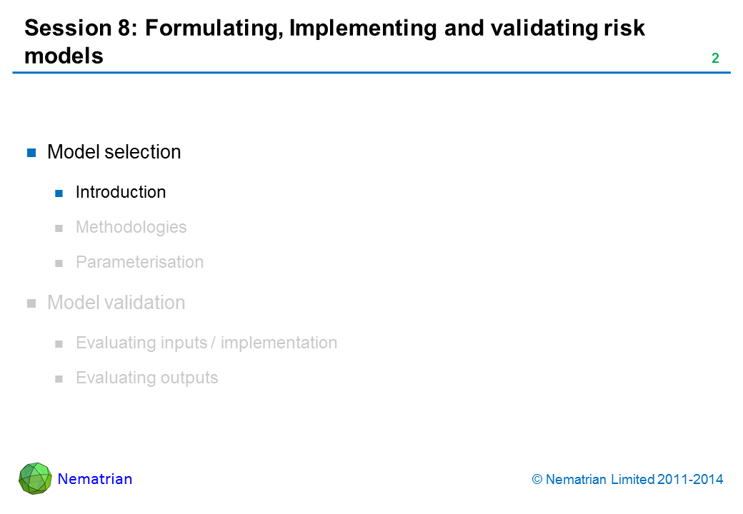 Bullet points include: Model selection Introduction
