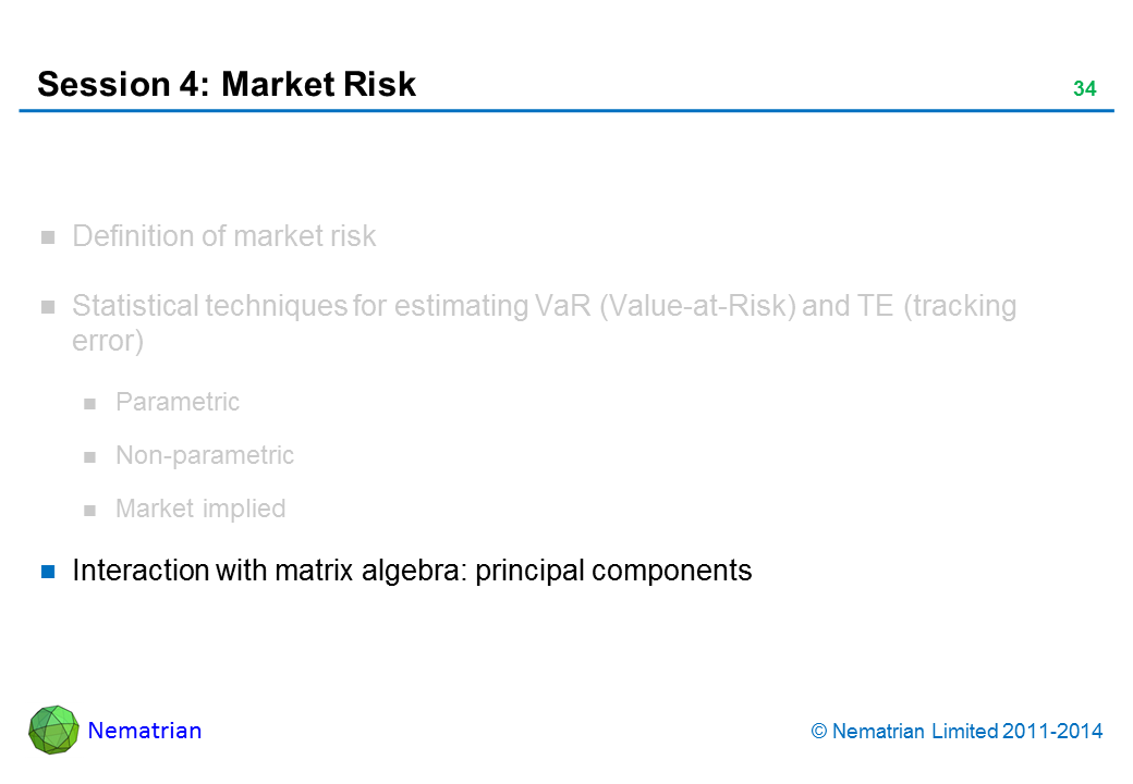 Bullet points include: Interaction with matrix algebra: principal components